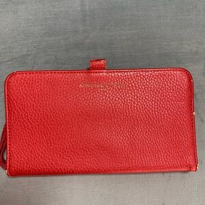 Adrienne Vittadini Studio clutch wallet, red/coral, wrist strap 9” x 5” x .5”